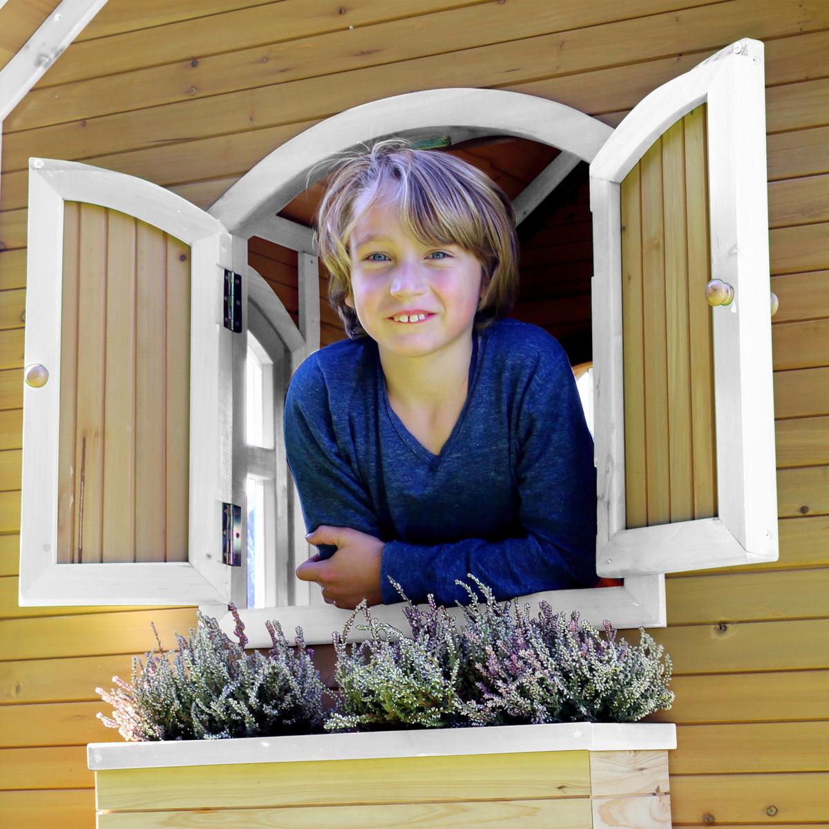 Spielhaus Romy Blau/braun/weiß B: 420 Cm - Blau/Braun, KONVENTIONELL, Holz/Kunststoff (420/320/191cm) - Ambia Garden