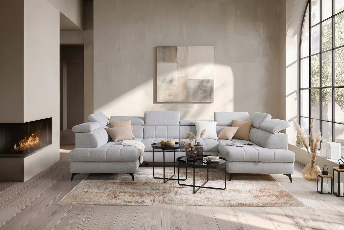 Sedací souprava LOOK, pravá, stříbrná - barvy stříbra/černá, Moderní, kov/dřevo (343/82-100/195cm) - Mömax