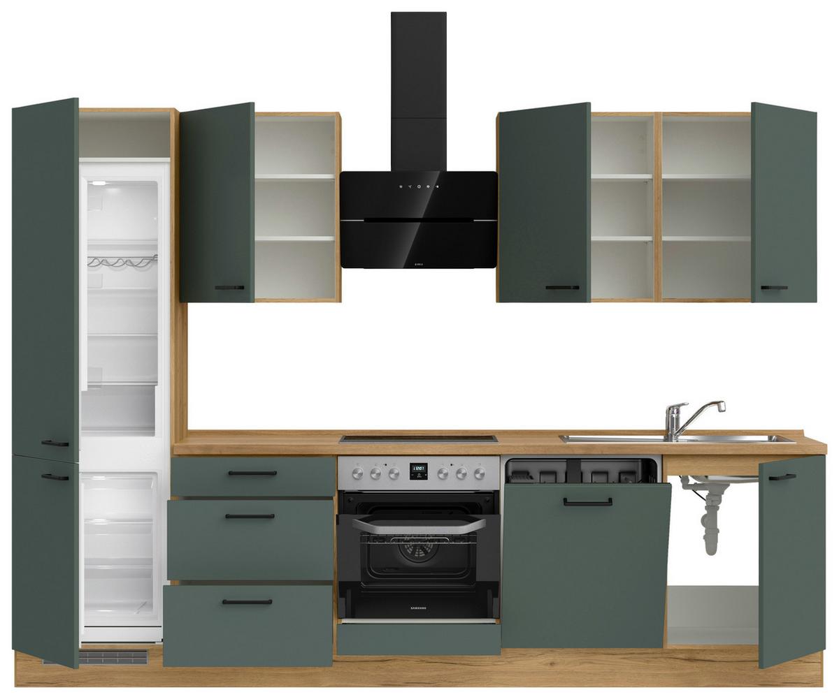 Küchenleerblock Easytouch High-Line, H10 Links - Dunkelgrün/Eichefarben, MODERN, Holzwerkstoff (300cm) - Nobilia