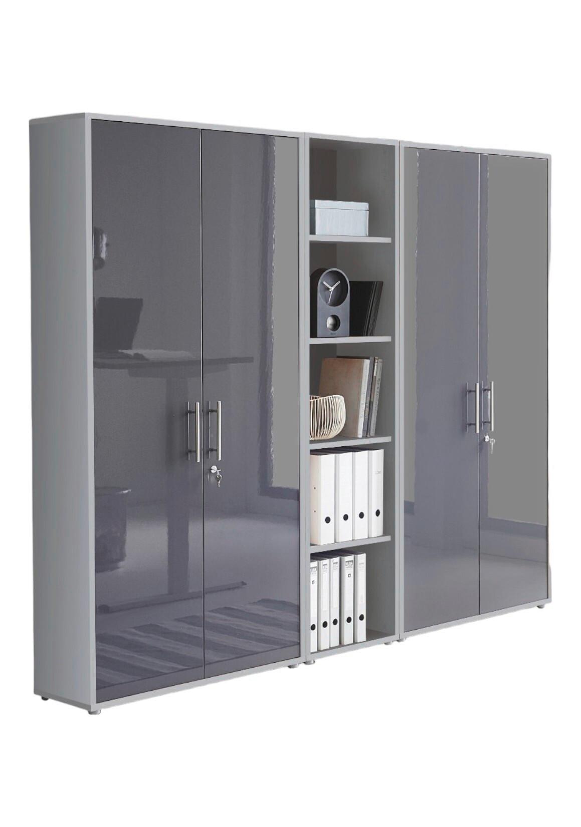 Office Edition B: 212,9 cm Grau/Anthrazit - Anthrazit Hochglanz/Grau, MODERN, Holzwerkstoff (212,9/185,6/33cm) - MID.YOU
