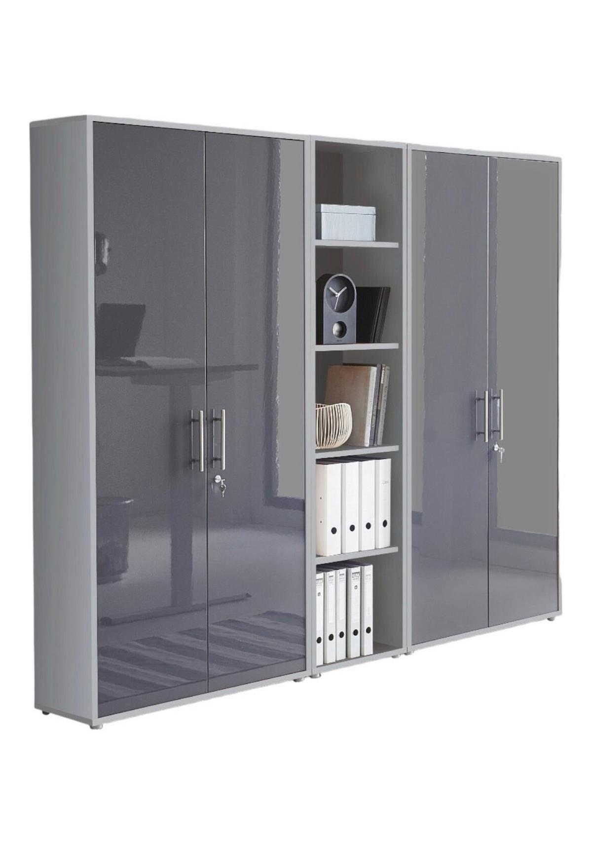Office Edition B: 212,9 Cm Grau/anthrazit - Anthrazit Hochglanz/Grau, MODERN, Holzwerkstoff (212,9/185,6/33cm) - MID.YOU