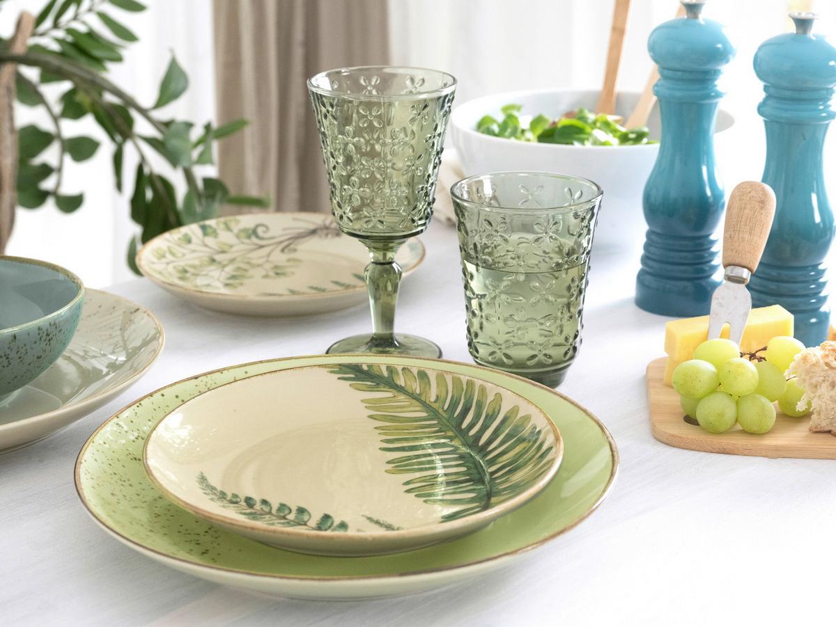 Kombiservice Keramik 4 Personen Geschirr Set - Sandfarben/Petrol, KONVENTIONELL, Keramik - Creatable