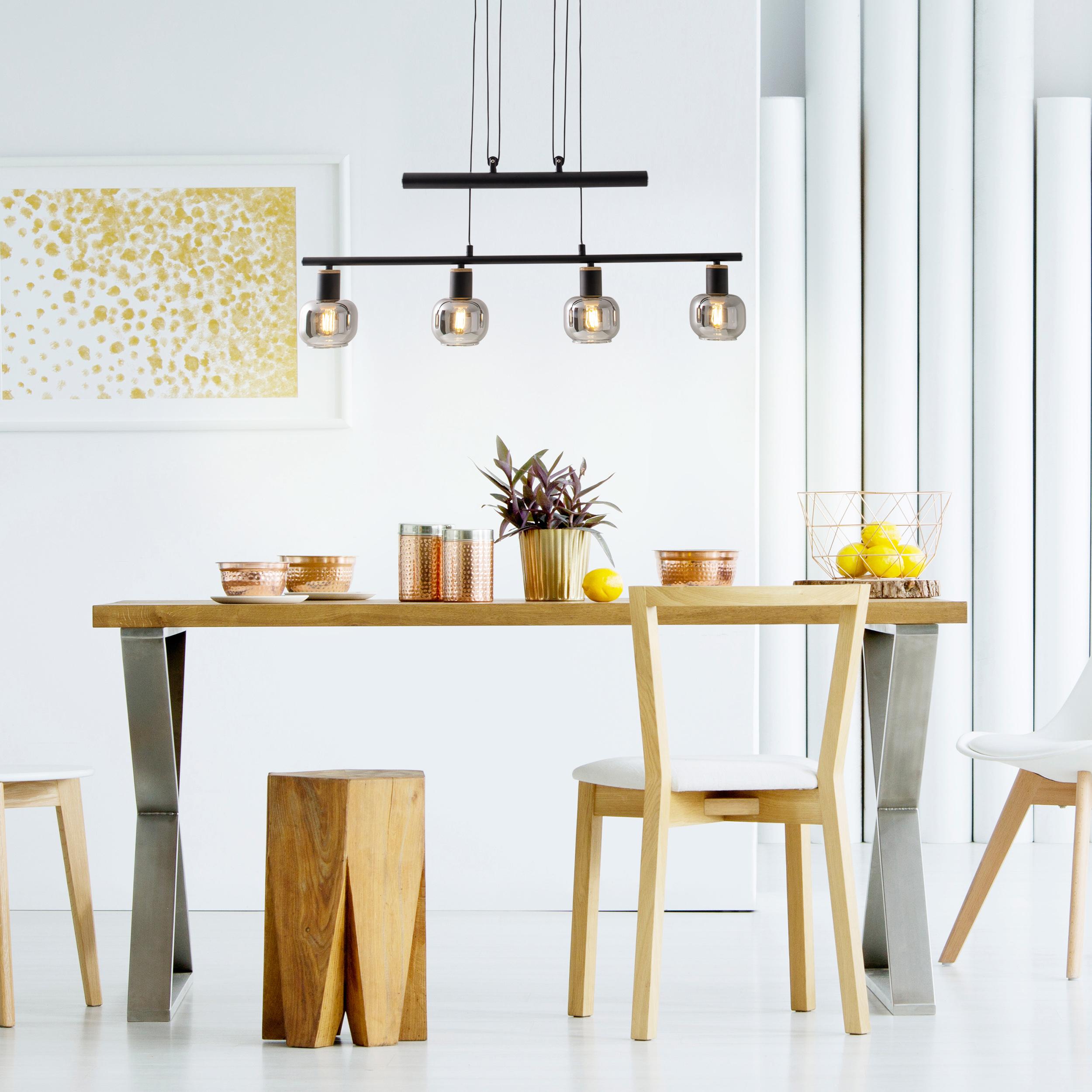 Hängeleuchte Fumoso H: 100-160 cm 4-Flammig, höhenverstellbar - Schwarz, Design, Glas/Metall (78/10/100-160cm) - Näve