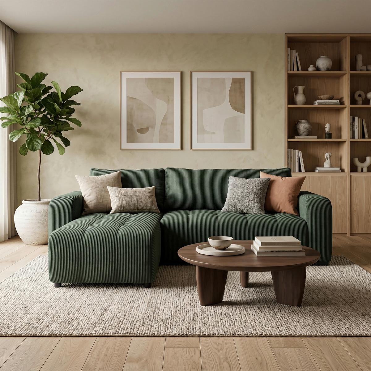 Ecksofa mit Bettfunktion Marseille, waldgrün - Waldgrün/Schwarz, Trend, Holz/Holzwerkstoff (155/240cm)