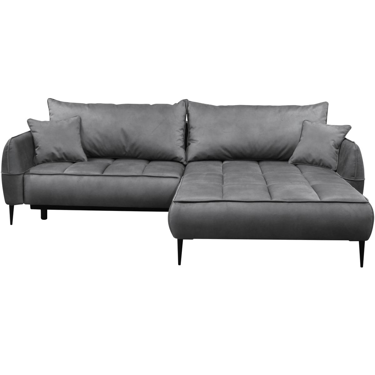Ecksofa mit Bettkasten Letto 260x189 cm Velours Grau - Schwarz/Grau, Design, Textil (260/189cm) - MID.YOU