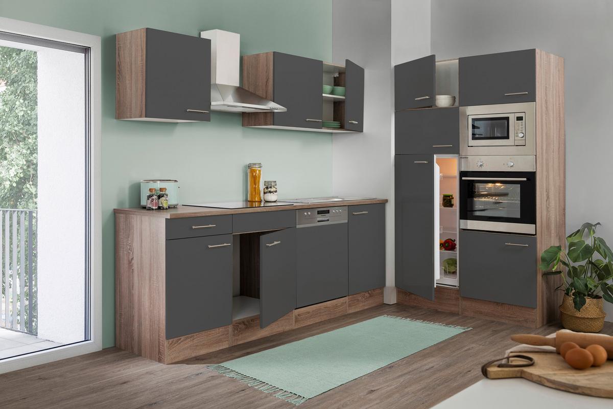 Küchenzeile Ohne Geräte B: 340 Cm Grau/eiche Dekor - Eichefarben/Grau, Basics, Holzwerkstoff (340cm) - Respekta