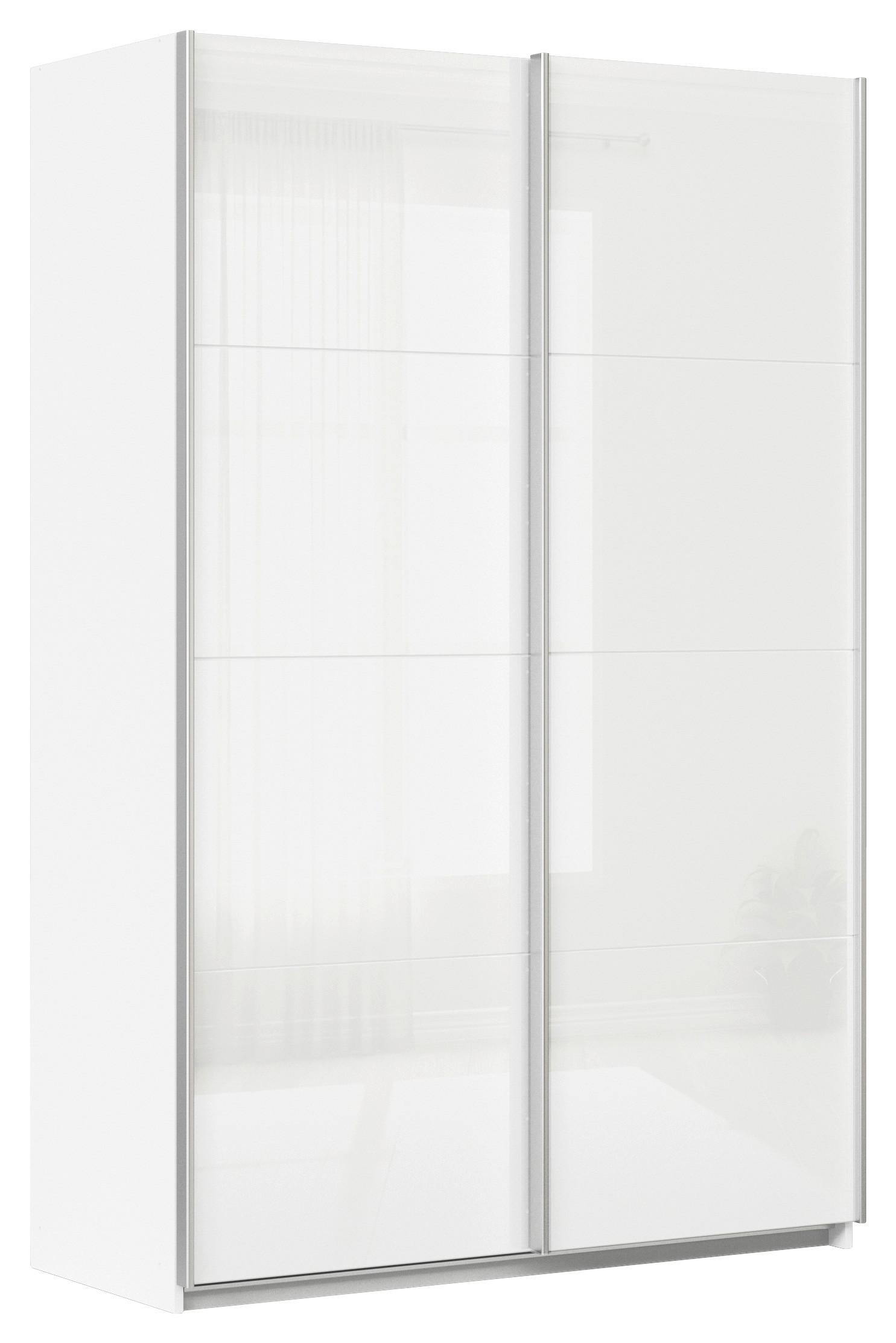 Schwebetürenschrank Feldkirch 136 Normalhöhe - Weiß Hochglanz/Weiß, MODERN, Glas/Holzwerkstoff (136/210/62cm)