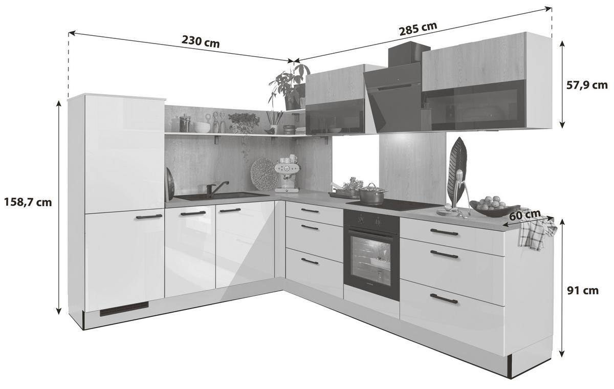 Eckküche Pn215/pn100 - Kaschmir/Eichefarben, MODERN, Holzwerkstoff (230/285cm) - Pino