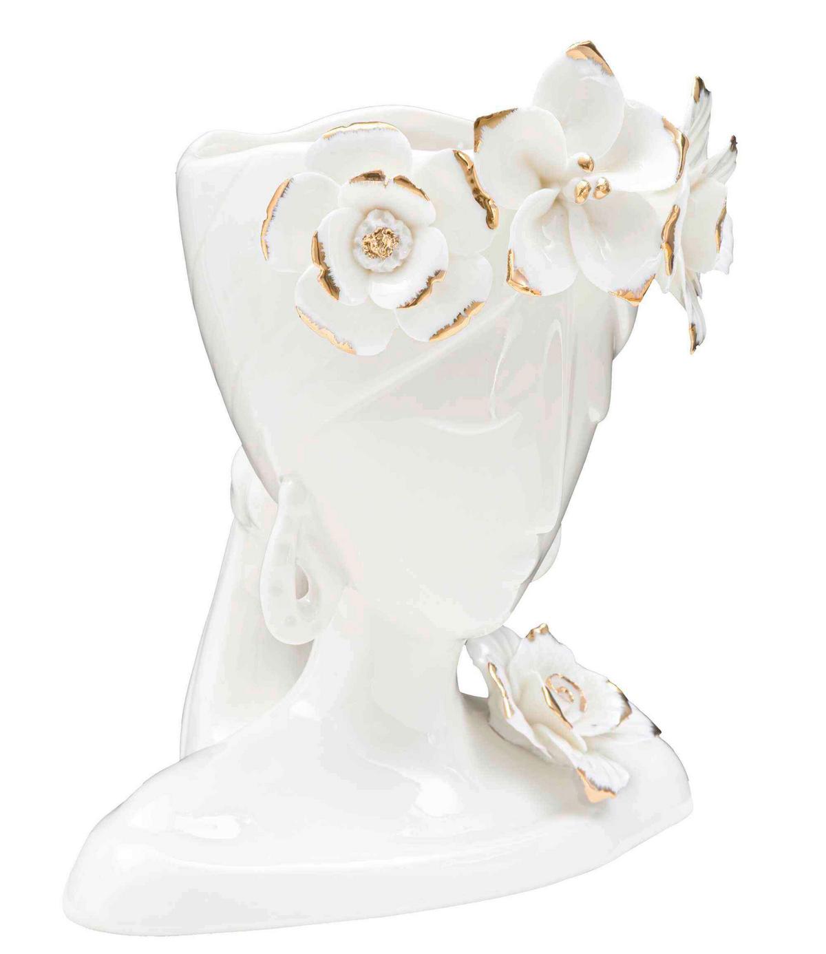 Vase Woman Young Weiß, Goldfarben B: 21,7 Cm - Goldfarben/Weiß, Basics, Keramik (21,7/21/14cm)