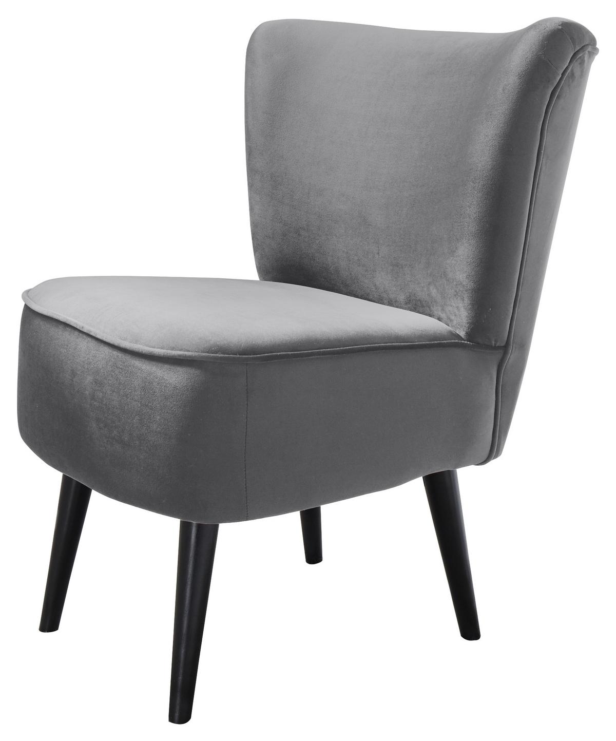 Polsterstuhl Lord Samtbezug Grau, Beine: Massivholz - Schwarz/Grau, Trend, Holzwerkstoff/Textil (65/89/70cm) - MID.YOU