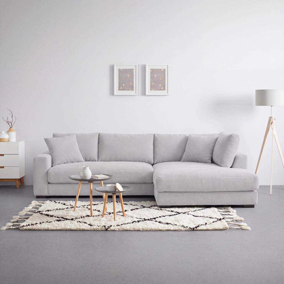 Rohová sedačka PEDRO, pravá, světle šedý manšestr - černá/světle šedá, Moderní, textil/plast (300/190cm) - Mömax