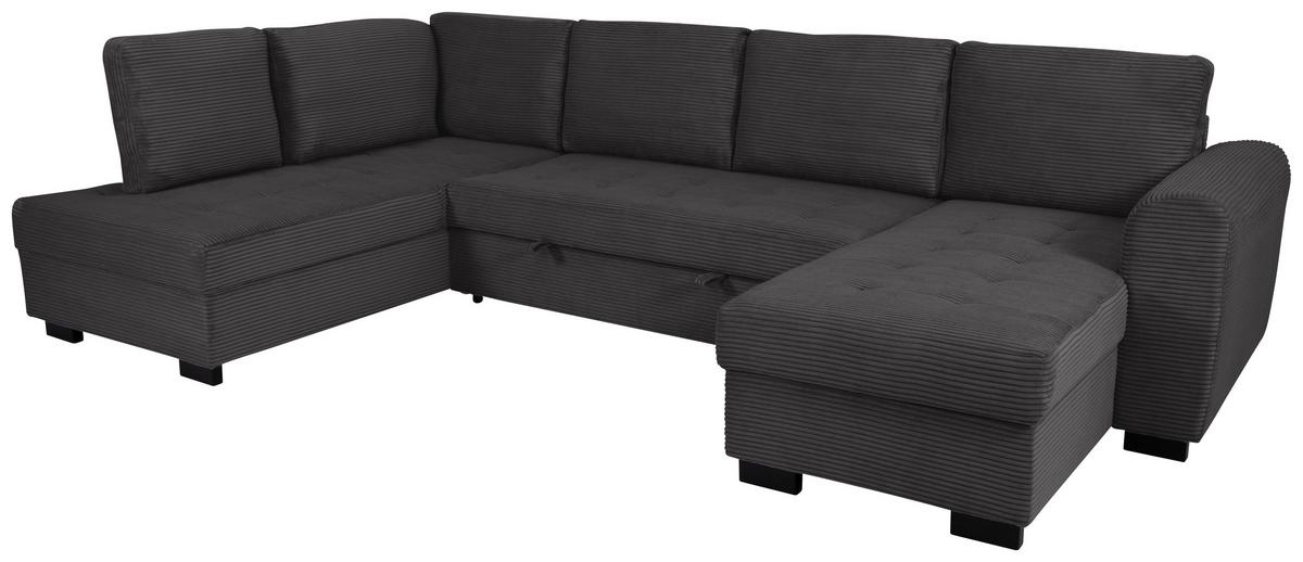 Souprava U MALTE, levá, šedý manšestr - šedá/černá, Moderní, textil/plast (178/305/155cm) - Based
