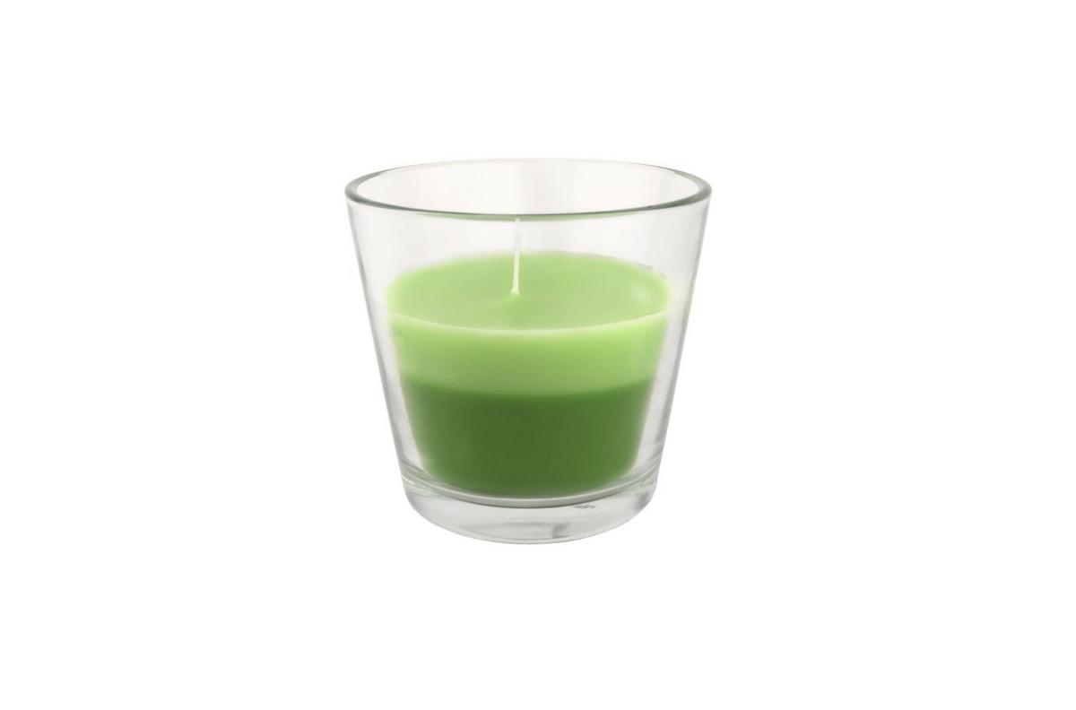 Kerze Im Glas Hermine - Jadegrün/Hellgrün, KONVENTIONELL, Glas/Naturmaterialien (9/8,2cm) - Ondega