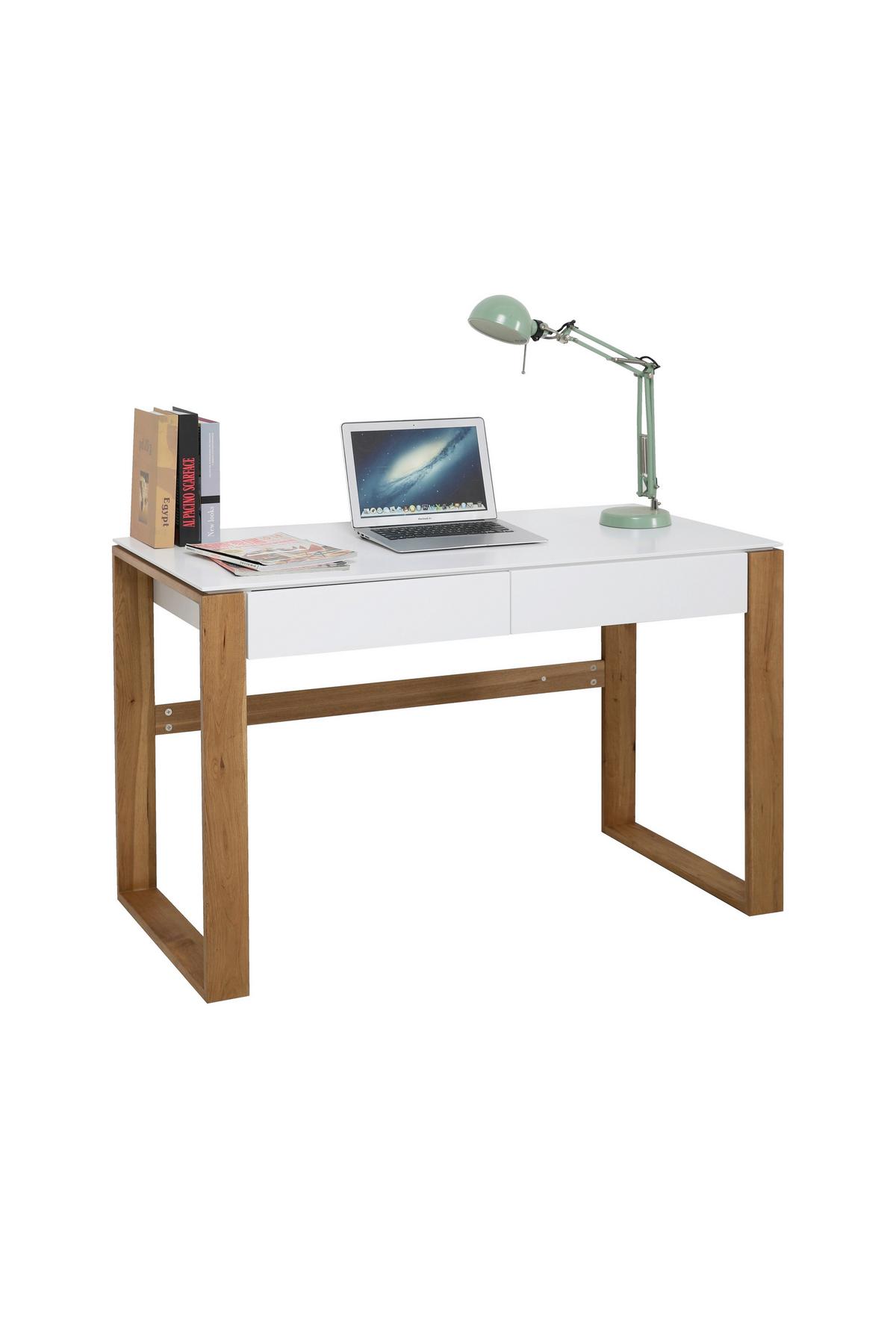 Schreibtisch Naturfarben, Weiß L: 120cm - Naturfarben/Weiß, Design, Holz/Holzwerkstoff (120/60/75cm) - Livetastic