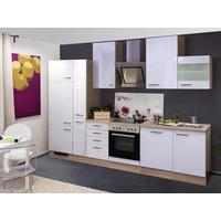 Küchenblock Valero Sonoma Eiche/Weiß B: 310 cm - Weiß Hochglanz/Sonoma Eiche, MODERN, Holzwerkstoff (310cm) - FlexWell