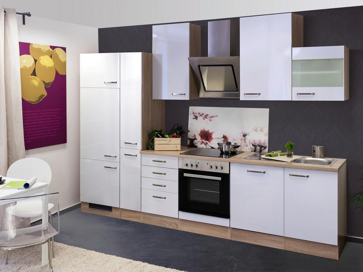 Küchenblock Valero Sonoma Eiche/Weiß B: 310 cm - Weiß Hochglanz/Sonoma Eiche, MODERN, Holzwerkstoff (310cm) - FlexWell