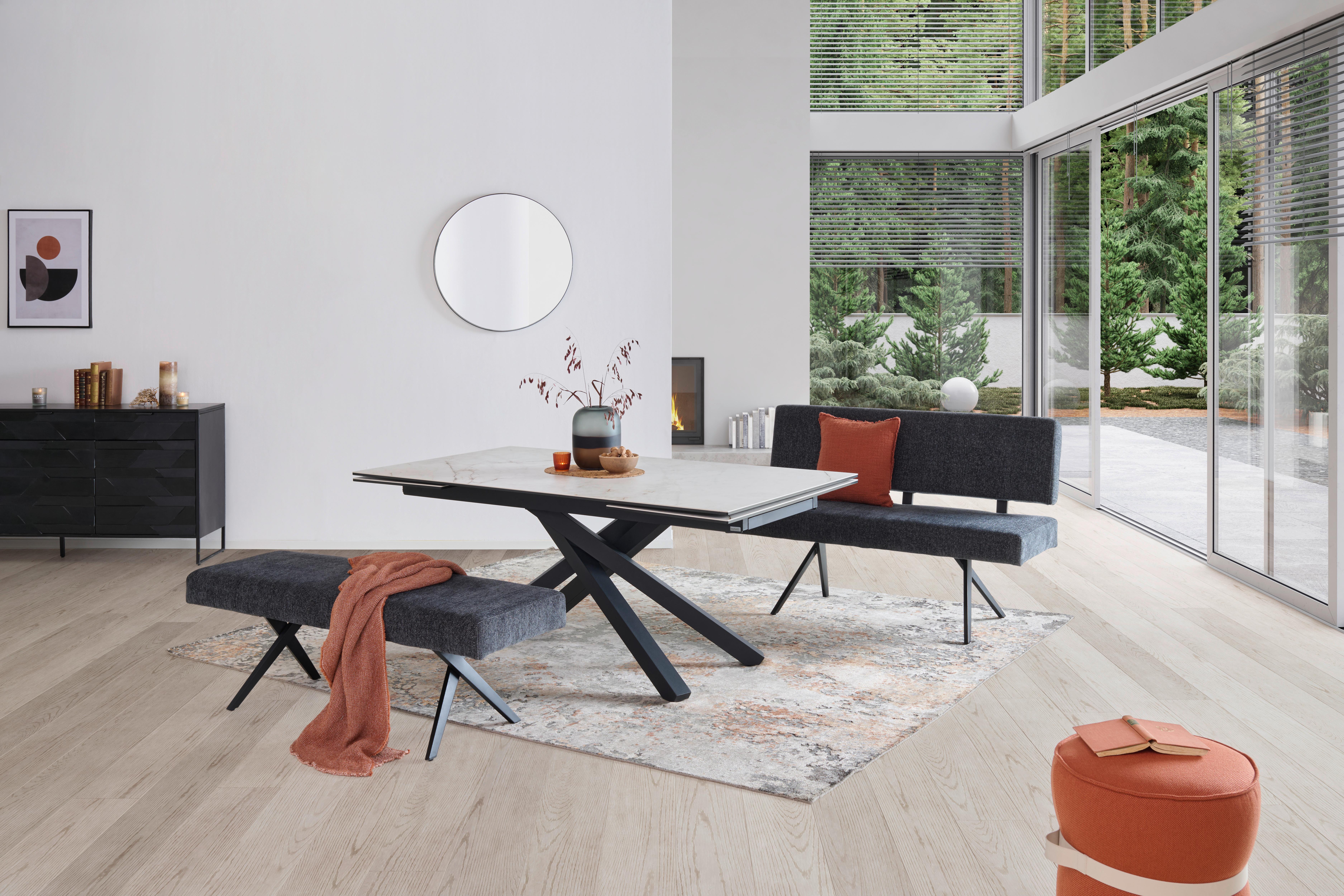 Sitzbank Chios  Mit Lehne Leinenoptik Grau, B: 140 Cm - Dunkelgrau/Schwarz, KONVENTIONELL, Textil/Metall (140/90/62cm) - MID.YOU