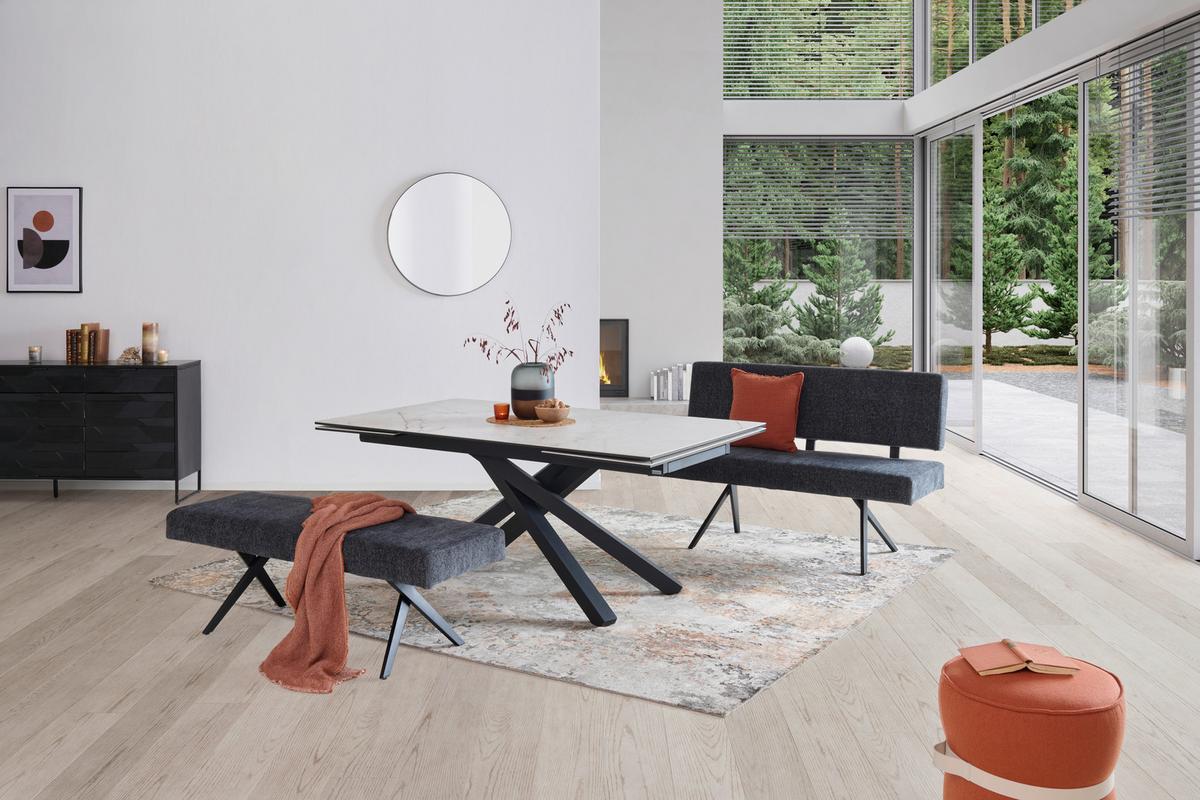 Sitzbank Chios Leinenoptik Grau, B: 140 Cm - Dunkelgrau/Schwarz, KONVENTIONELL, Textil/Metall (140/49/47cm) - MID.YOU