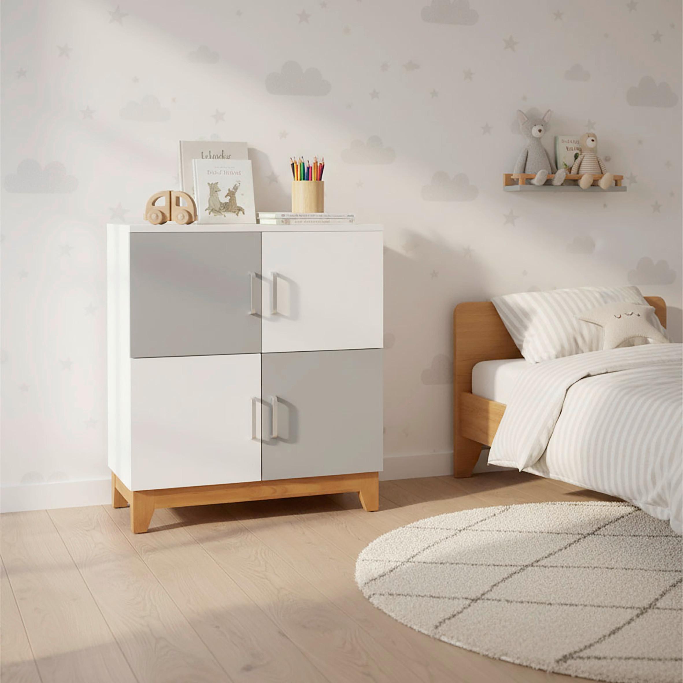 Komoda do dětského pokoje DANNY - šedá/bílá, Moderní, kov/dřevo (60/70/34cm) - Bessagi Kids