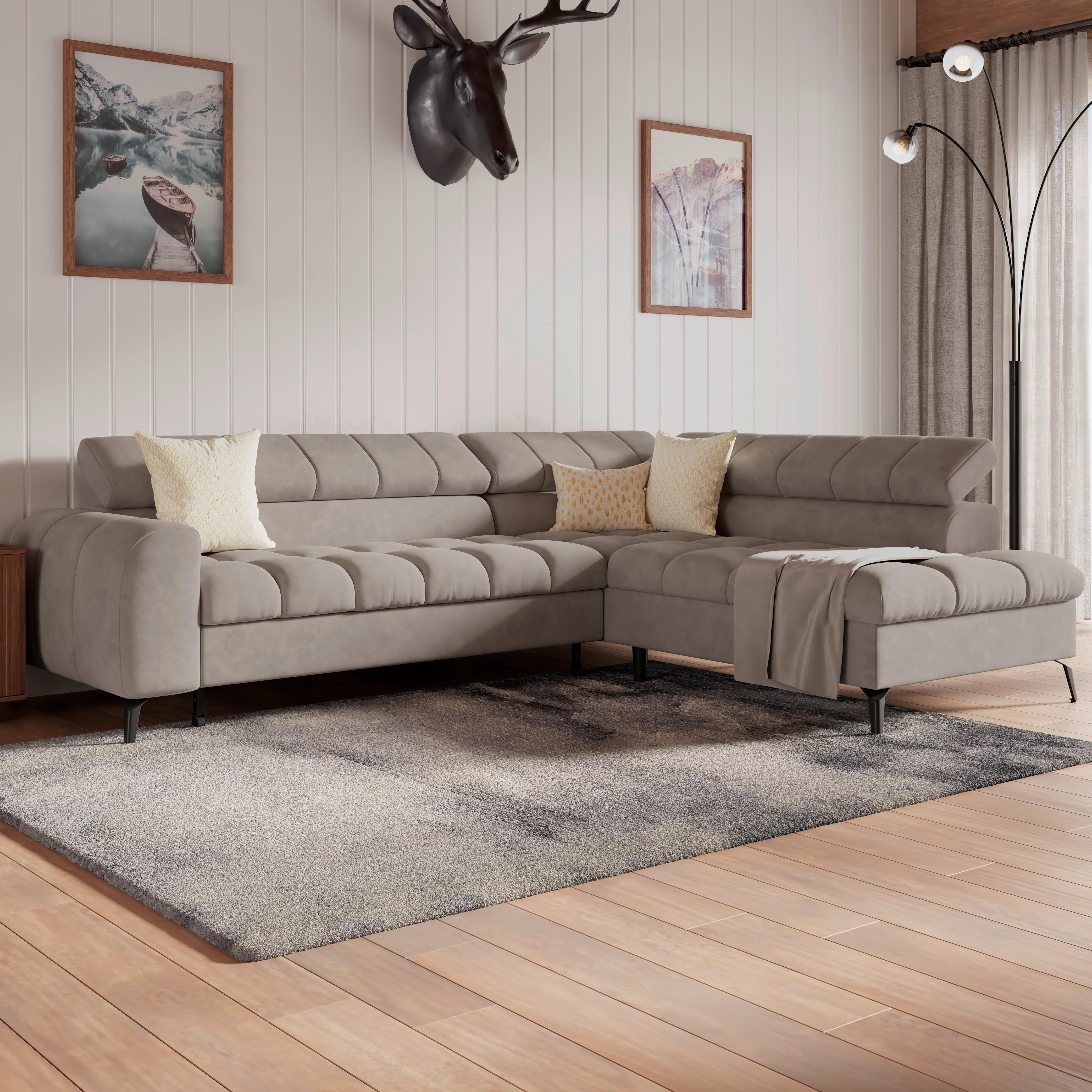 Ecksofa Volf Rechts New Grau, S: 261x203 cm - Schwarz/Grau, Trend, Kunststoff/Textil (261/203cm)