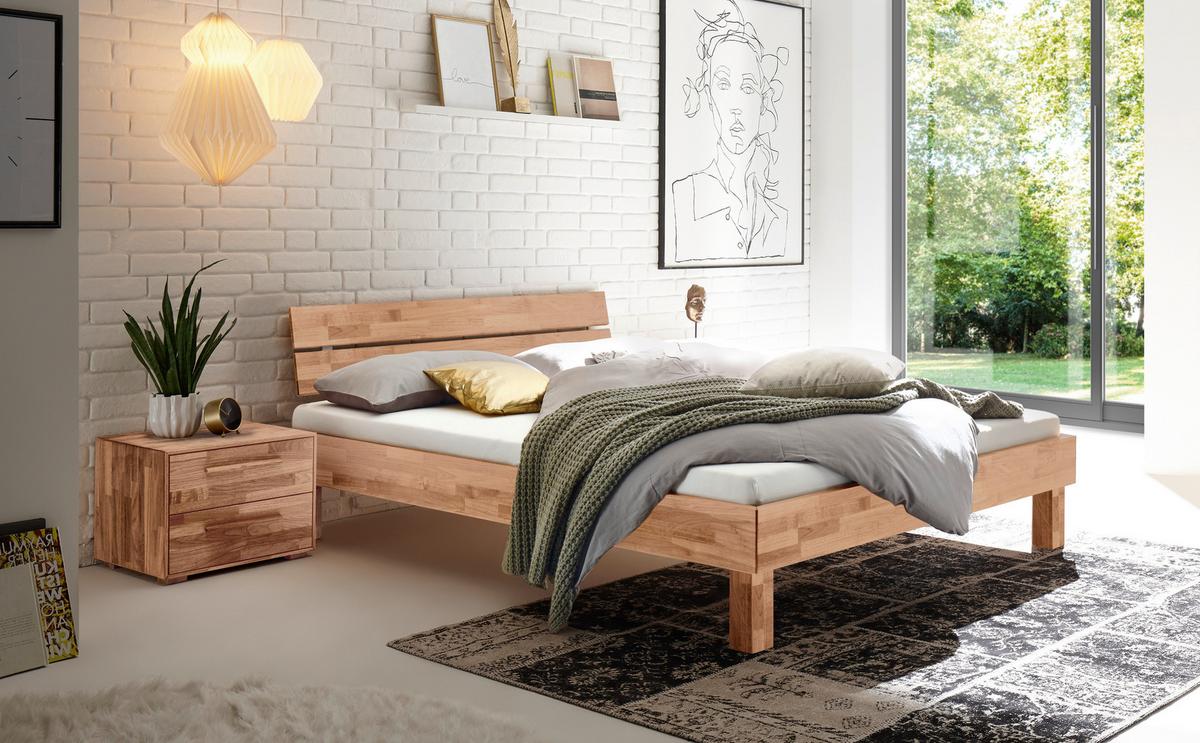 Bett Prato mit Kopfteil Mit 2 Paneele 200x200 cm - Buchefarben/Kernbuche, Natur, Holz (200/200cm) - Hasena