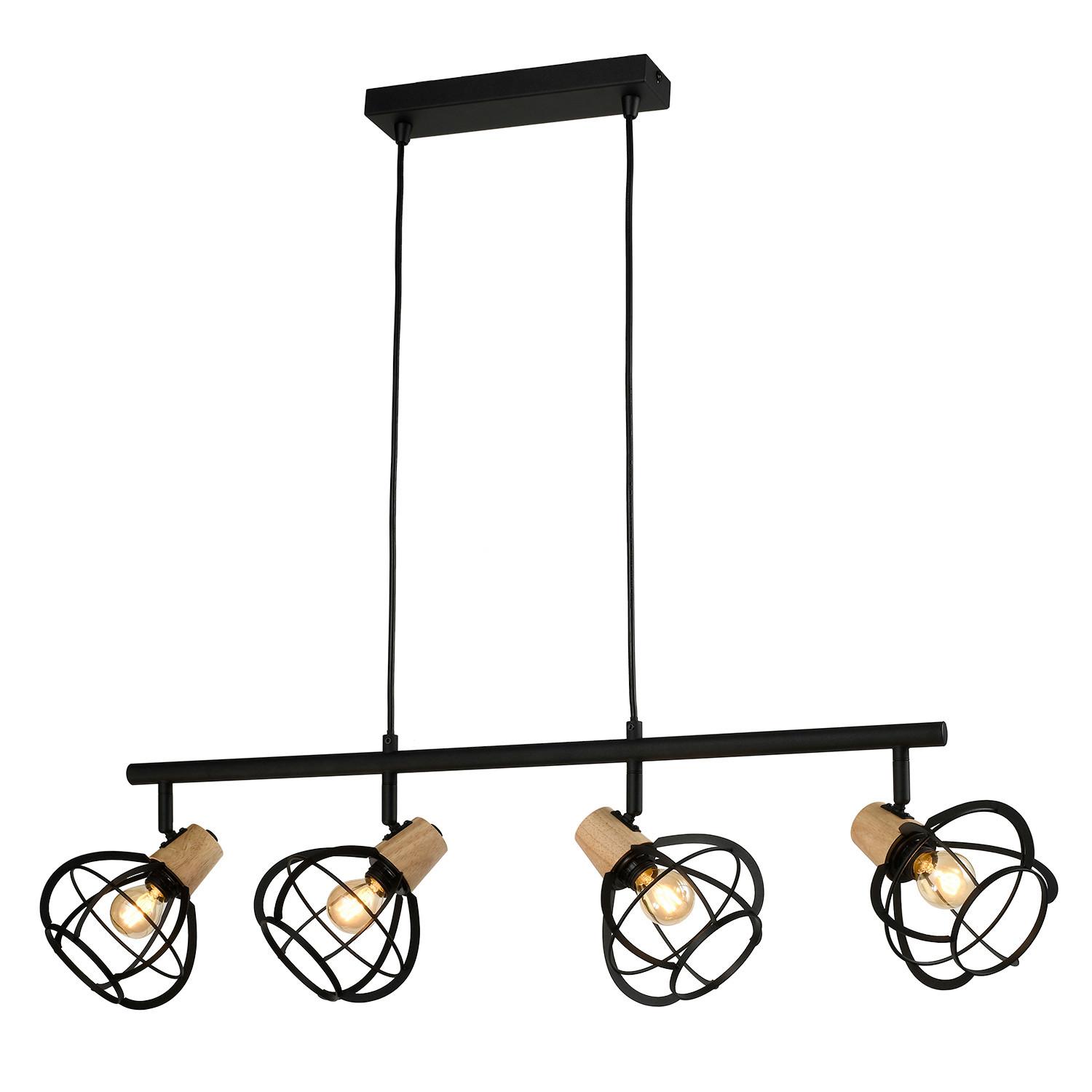 Hängeleuchte Schwarz Akaziefarben L: 92 cm - Schwarz/Akaziefarben, Design, Metall (92/15/150cm)