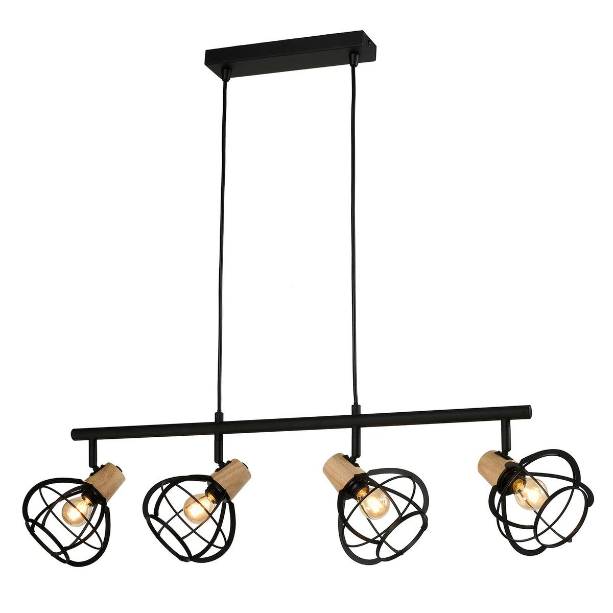 Hängeleuchte Schwarz Akaziefarben L: 92 cm - Schwarz/Akaziefarben, Design, Metall (92/15/150cm)