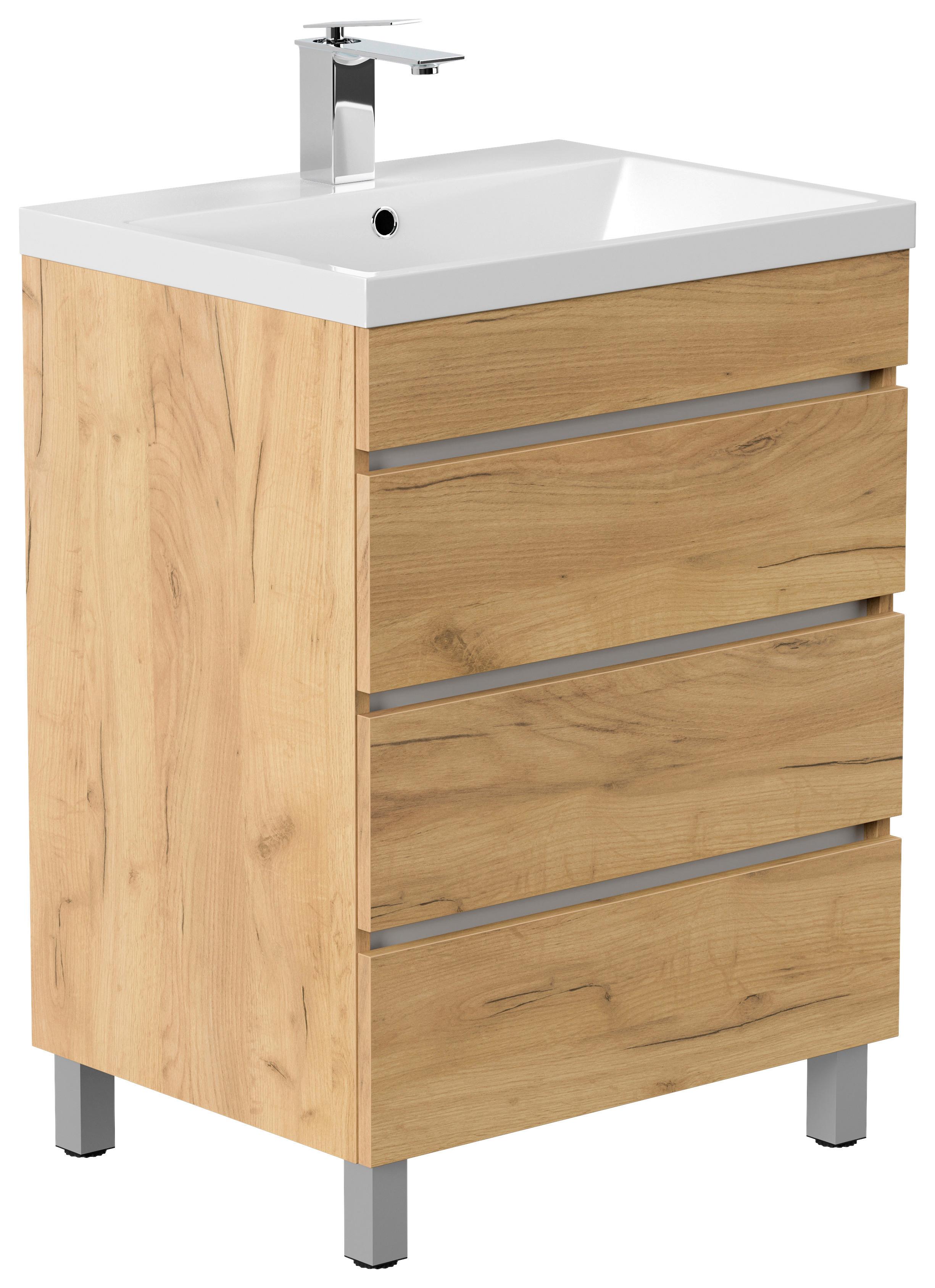 WASCHTISCHKOMBI Fellini Eichefarben B: 70cm - Eichefarben/Weiß, Basics, Holzwerkstoff/Stein (70cm) - MID.YOU