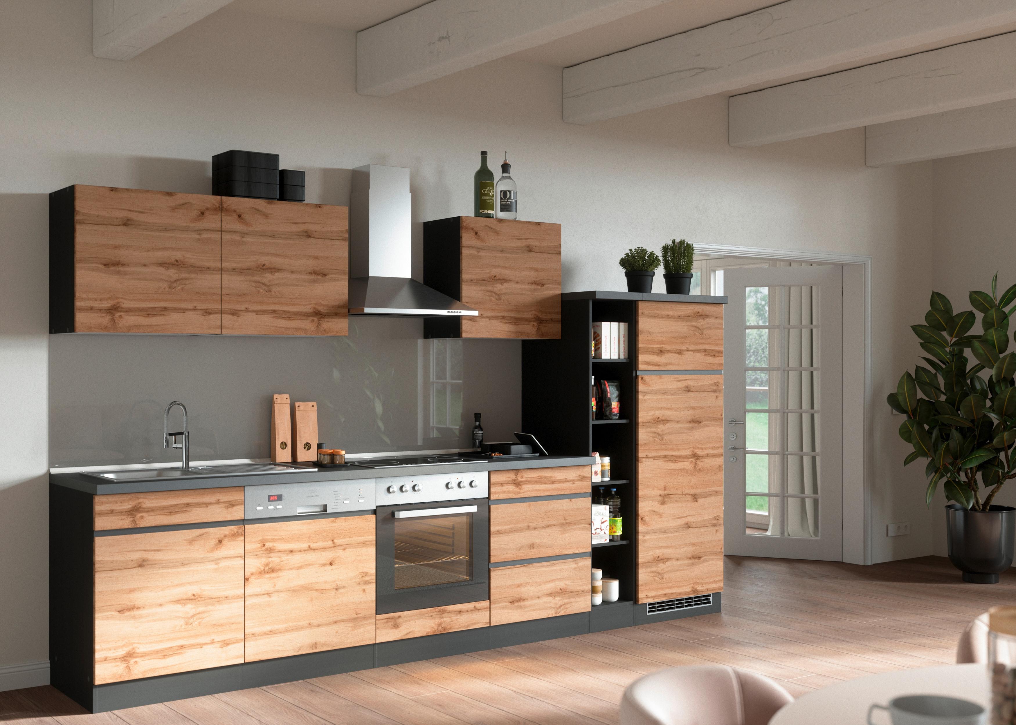 Küchenzeile Turin ohne Geräte B: 330 cm Graphit/Eiche Dekor - Eiche Wotan, Design, Holzwerkstoff (330cm) - Held