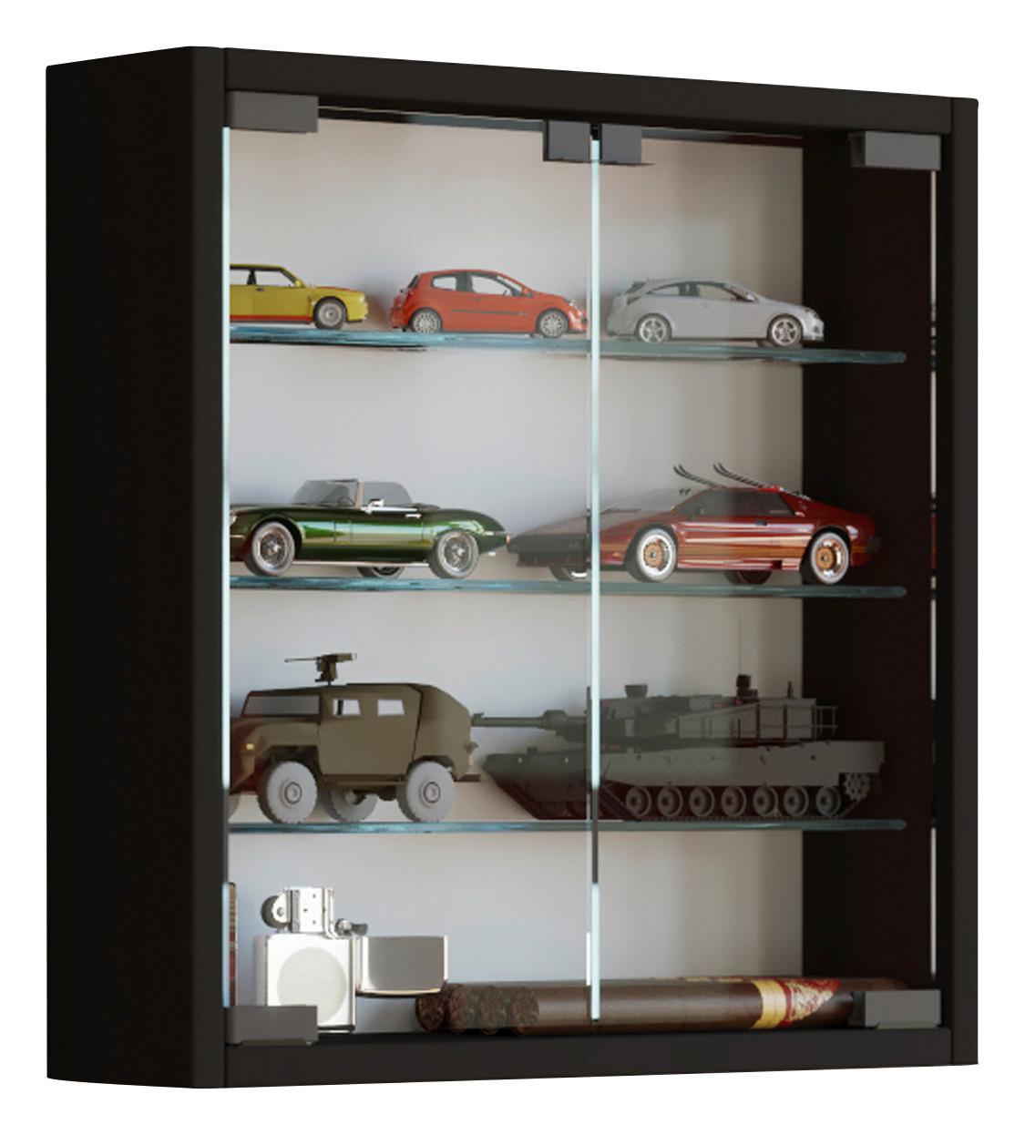 Hängevitrine Mandosa S B: 40cm Schwarz Dekor mit Glastüren