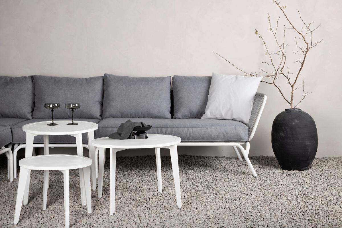 Loungegarnitur 4-tlg Roxo Metall/textil Mit Kissen - Weiß/Grau, KONVENTIONELL, Textil/Metall - Gardenson