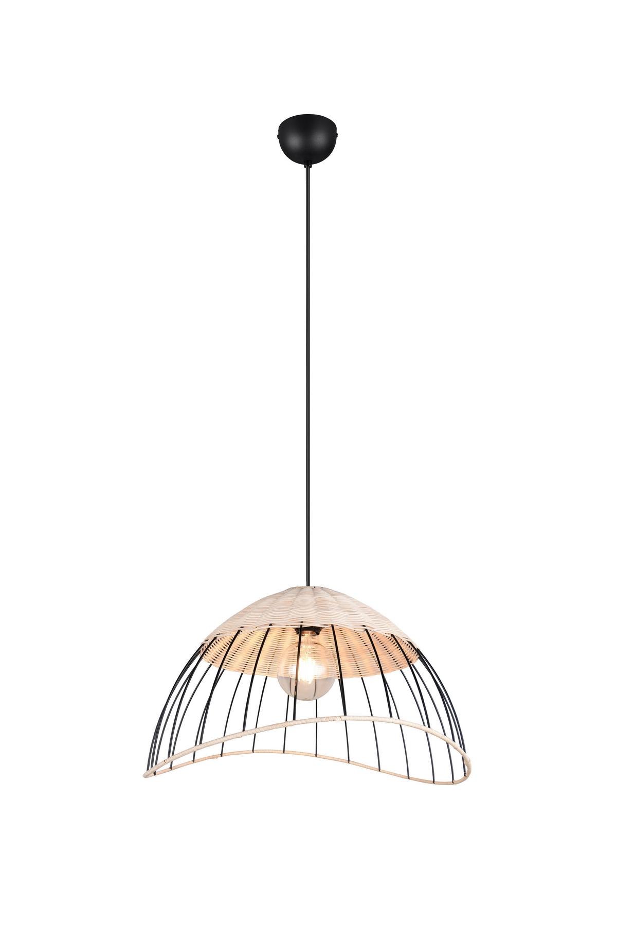 Hängeleuchte Sandrine Naturfarben Schwarz D: 48 cm - Schwarz/Naturfarben, Design, Holz/Metall (48/150cm)