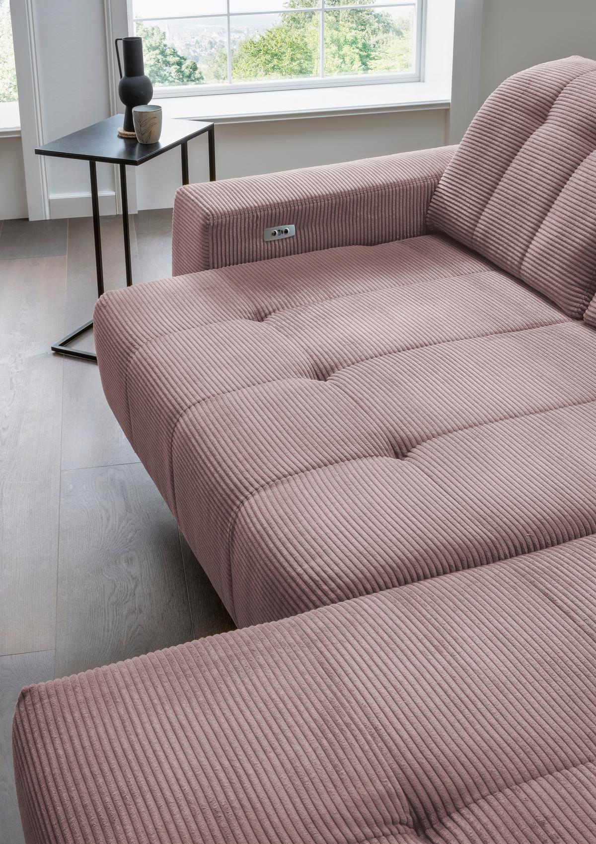 Ecksofa mit USB Anschluss Sano, Rosa, S: 258x180 cm - Schwarz/Rosa, MODERN, Textil (258/180cm) - Livetastic