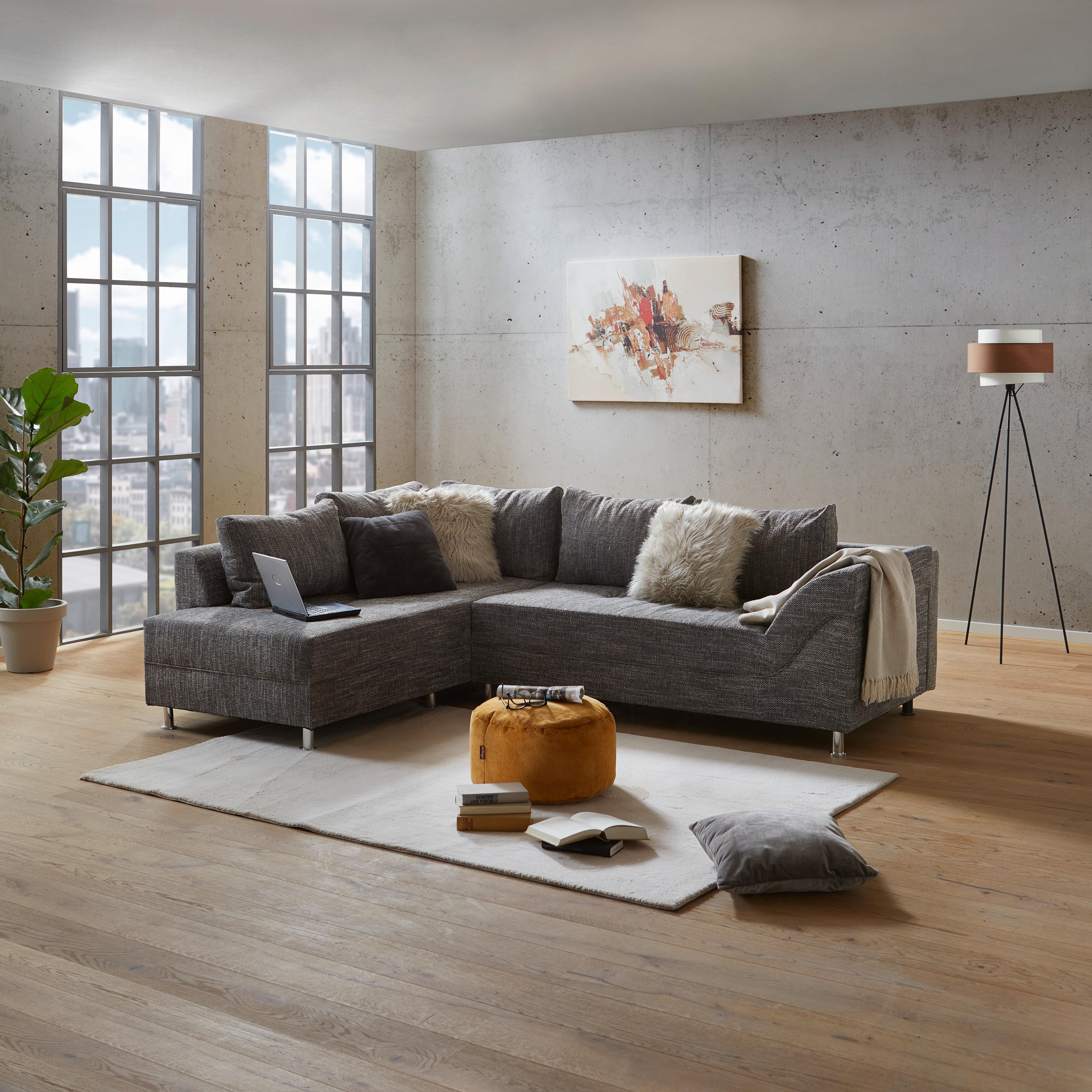 Ecksofa Bern Grau 200x267 cm - Chromfarben/Schwarz, Design, Holzwerkstoff/Textil (200/267cm) - P & B