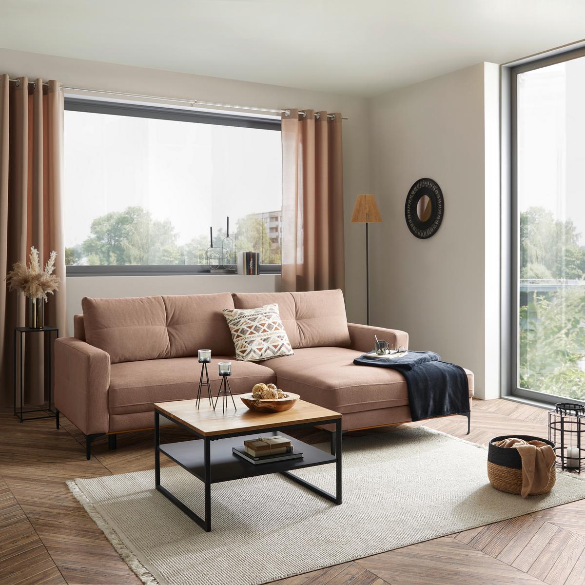 Rohová sedačka BERGAMO, pravá, růžová - růžová/černá, Moderní, kov/textil (238/162cm) - Ondega