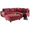 Ecksofa inkl. Kissen + Hocker Lea, Polyester-Nylon - Beere/Schwarz, Basics, Holzwerkstoff/Textil (248/176cm) - MID.YOU