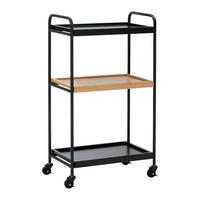 Servírovací vozík GIORGIA - černá/barvy dubu, Moderní, kov/dřevo (50/89/30cm) - Bessagi Home