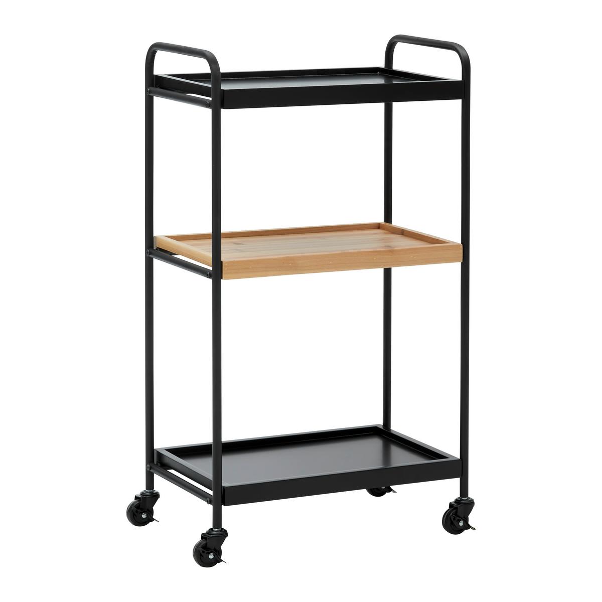 Servírovací vozík GIORGIA - černá/barvy dubu, Moderní, kov/dřevo (50/89/30cm) - Bessagi Home