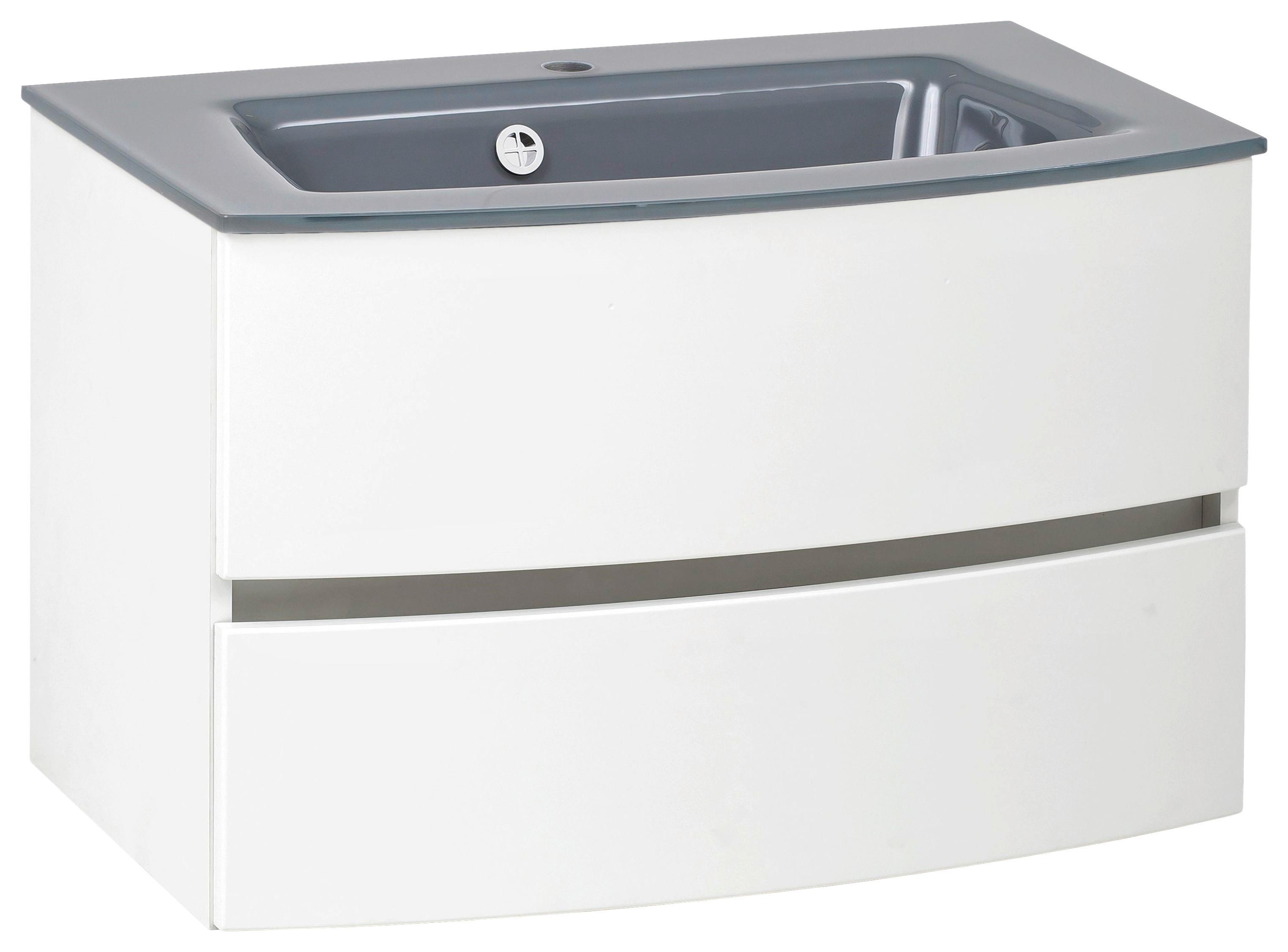 Waschbecken mit Unterschrank Kopenhagen B. 80 cm Weiß - Weiß/Grau, KONVENTIONELL, Glas/Holzwerkstoff (80cm) - Held