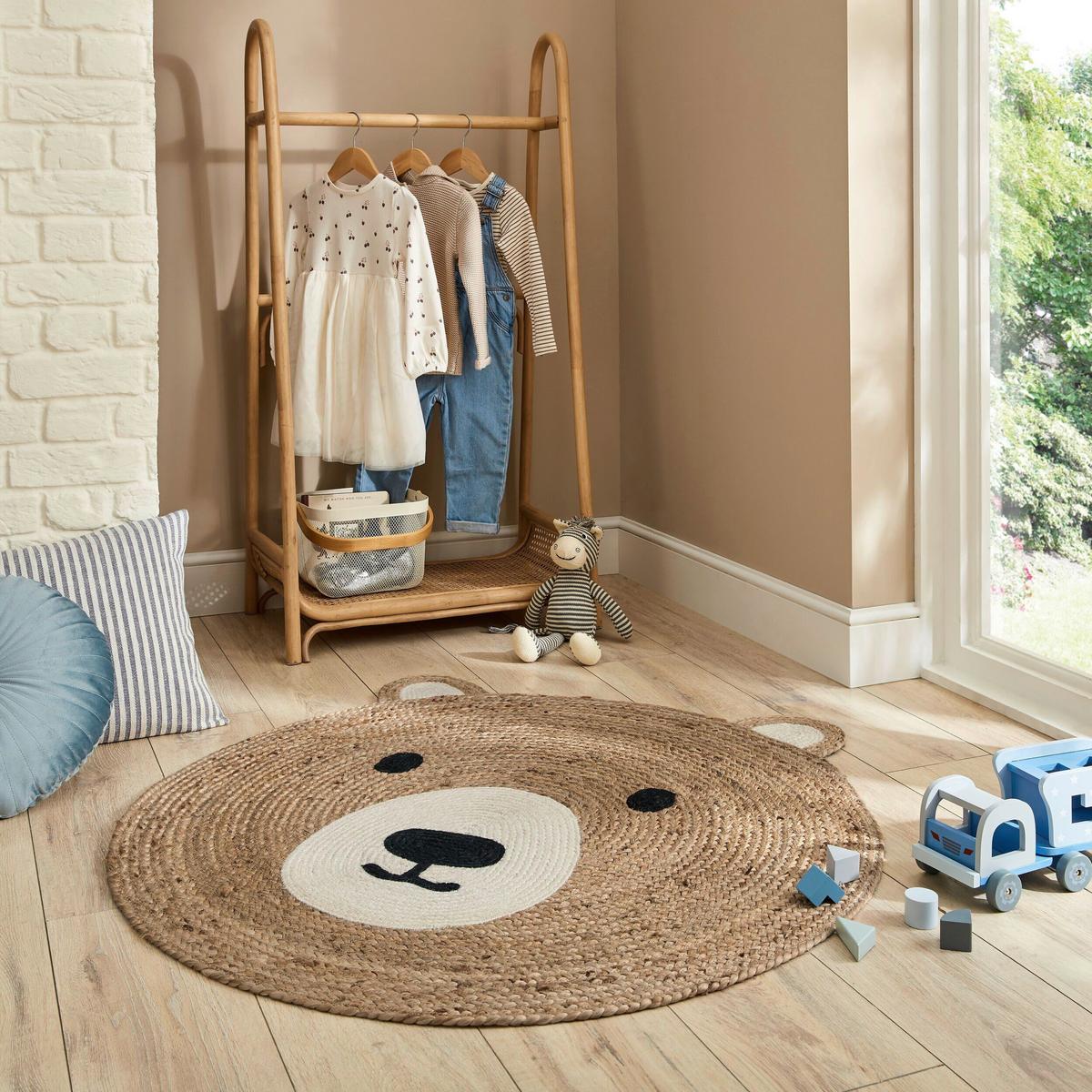 Kinderteppich Jute Bertie Bear N 100x100 - Creme, Basics, Textil (100cm)