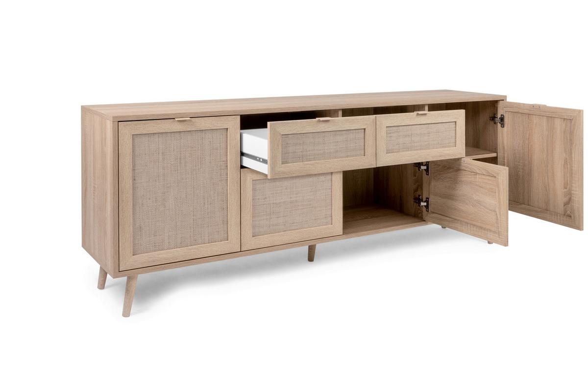 Sideboard Dekor Mit 4 Türen 180 Cm Bali Sonoma Eiche - Sonoma Eiche, Natur, Holzwerkstoff (180/71/40cm) - MID.YOU