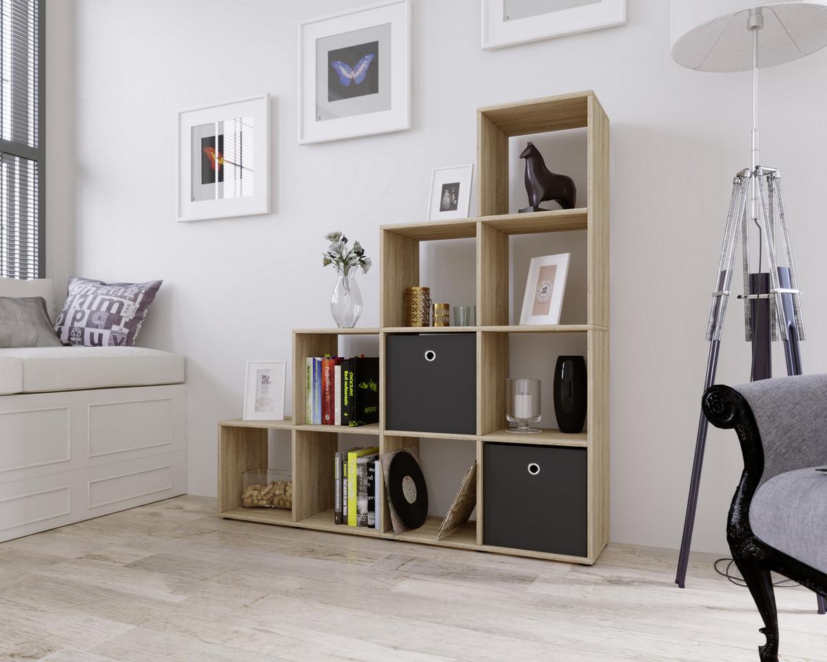 Regál na dekorácie Napoli š: 142,5 cm dub sonoma - čierna/farba duba, Konventionell, kompozitné drevo/plast (142,5/138,5/29cm) - MID.YOU