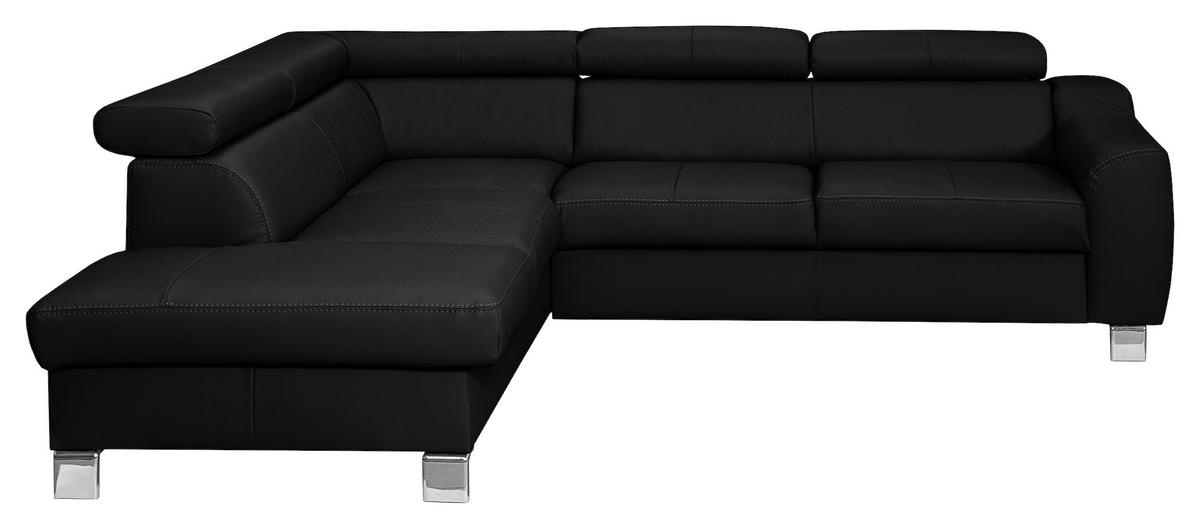 Ecksofa Aspen Lederlook Schwarz 208x245 Cm - Chromfarben/Schwarz, Design, Leder/Textil (208/245cm) - Livetastic