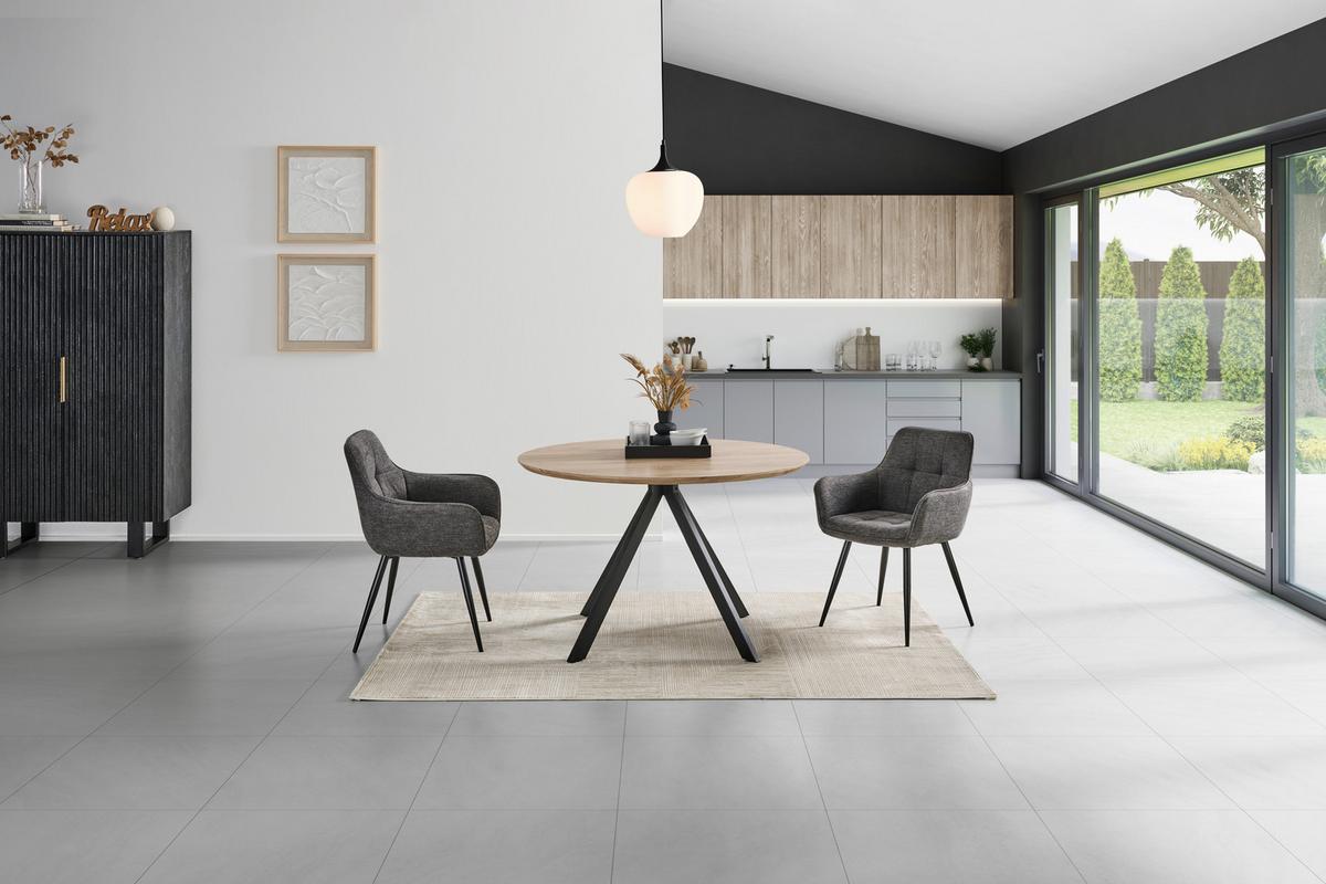 Armlehnstuhl Leicester - Schwarz/Grau, LIFESTYLE, Textil/Metall (57/84/60cm) - MID.YOU