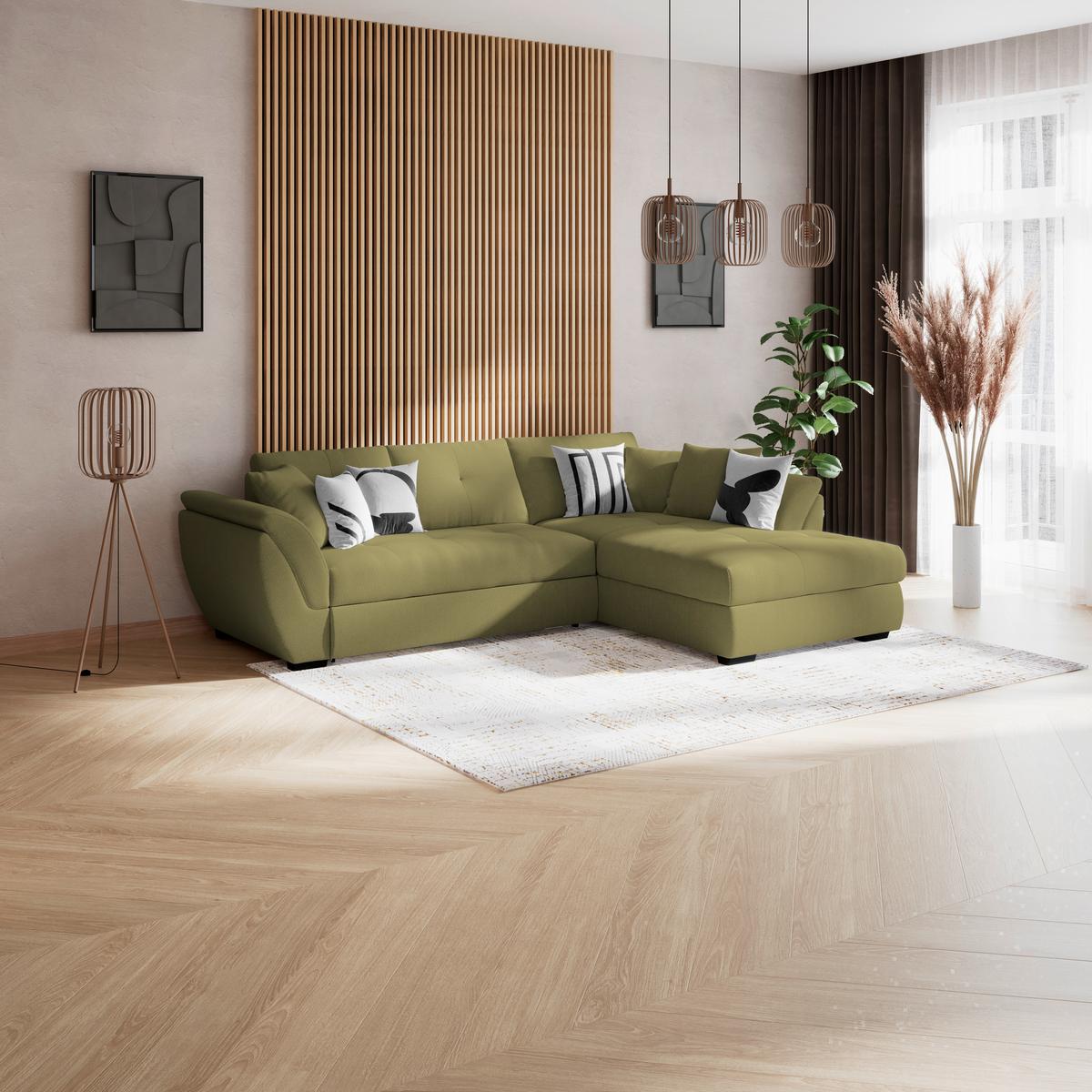 Rohová sedačka BERISSO, pravá, zelená - černá/zelená, Konvenční, textil (278/187cm) - Ondega