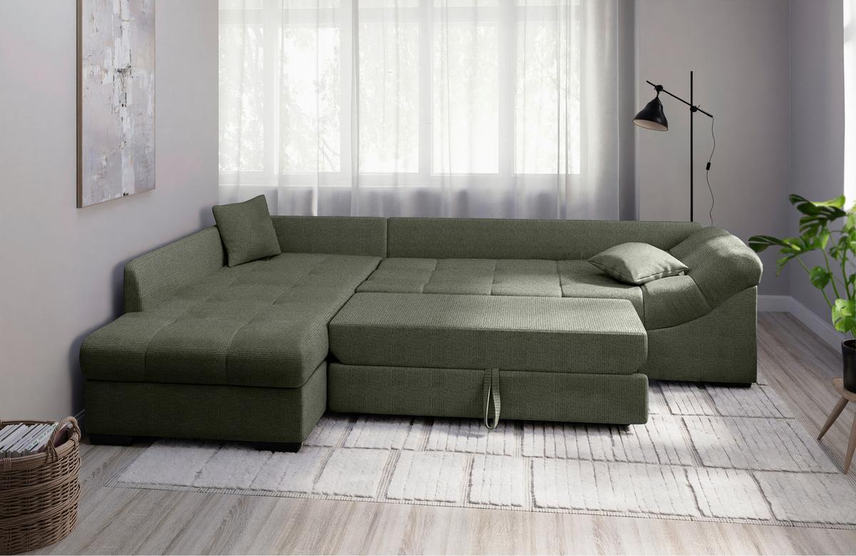 Eckschlafsofa Alvito Dunkelgrün S: 202x298cm - Dunkelgrün/Schwarz, MODERN, Textil (202/298cm) - MID.YOU