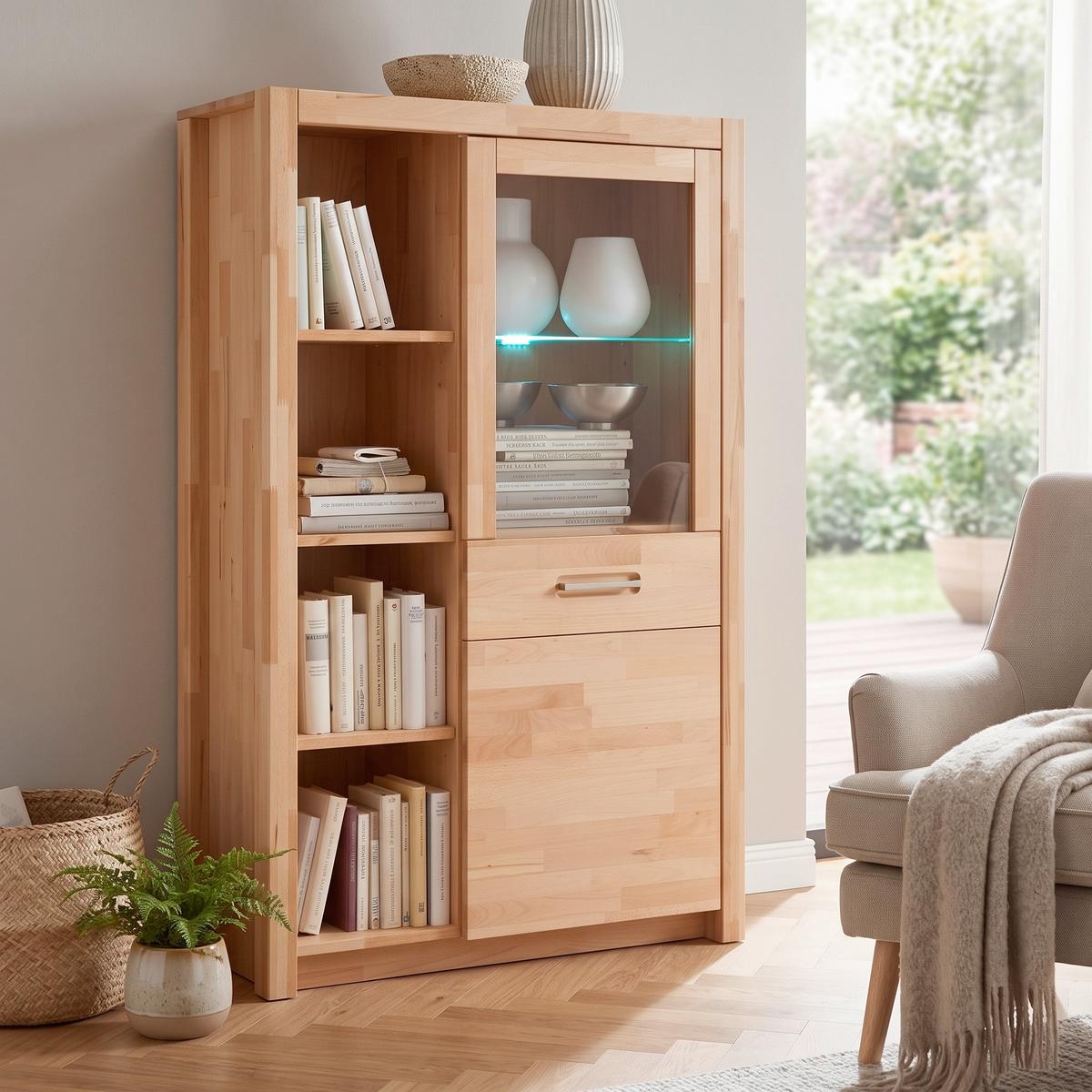 HIGHBOARD Fenja Buchefarben, B: 98 cm - Buchefarben, Design, Glas/Holz (98/145/40cm) - MID.YOU