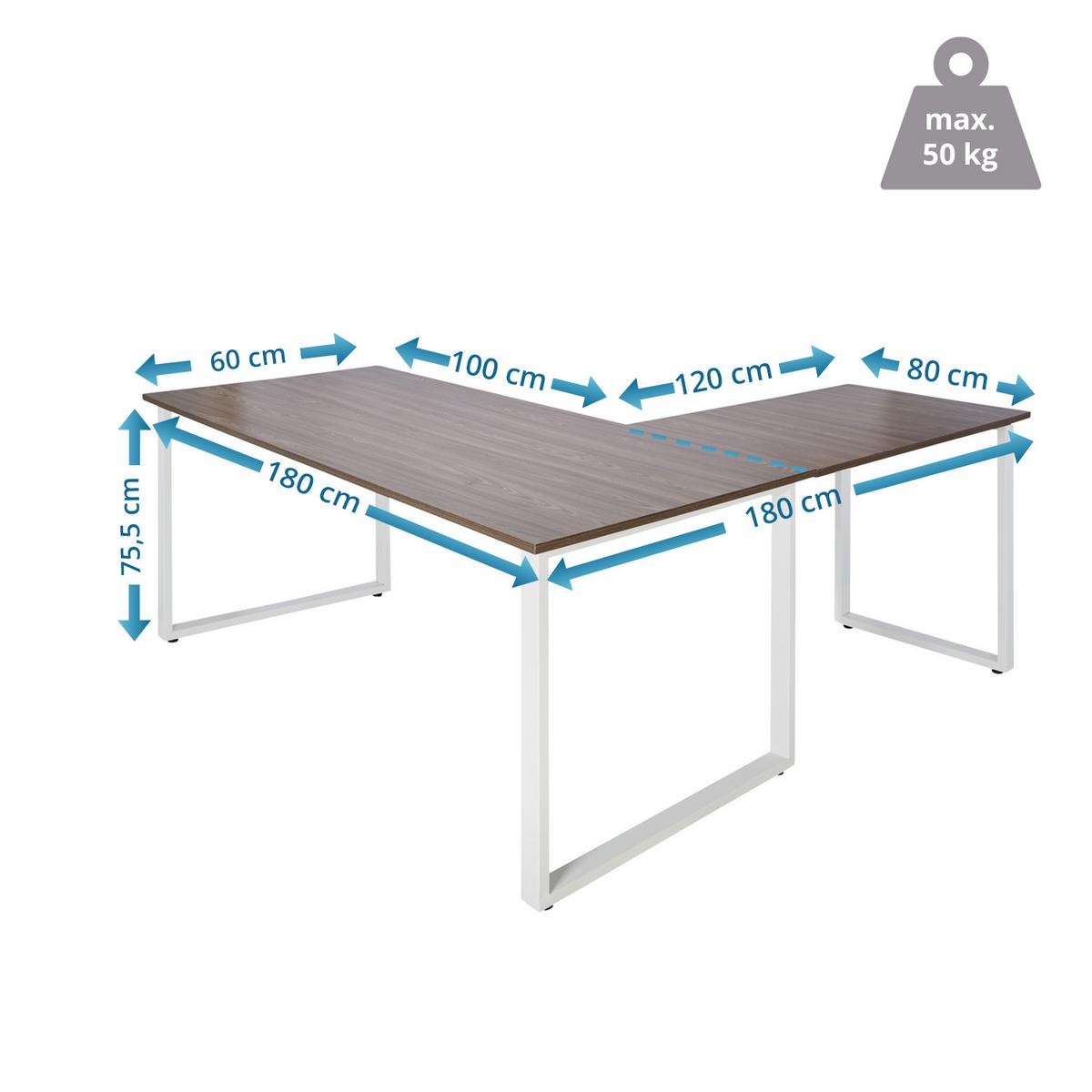 Eckschreibtisch Workspace XL I Grau/Weiß - Weiß/Grau, Basics, Holzwerkstoff/Metall (180/180/75,5cm) - MID.YOU
