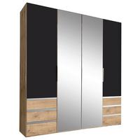 Drehtürenschrank Mit Spiegel + Laden 200cm Level 36a, Graphit - Plankeneiche/Eichefarben, MODERN, Glas/Holzwerkstoff (200/216/58cm) - MID.YOU