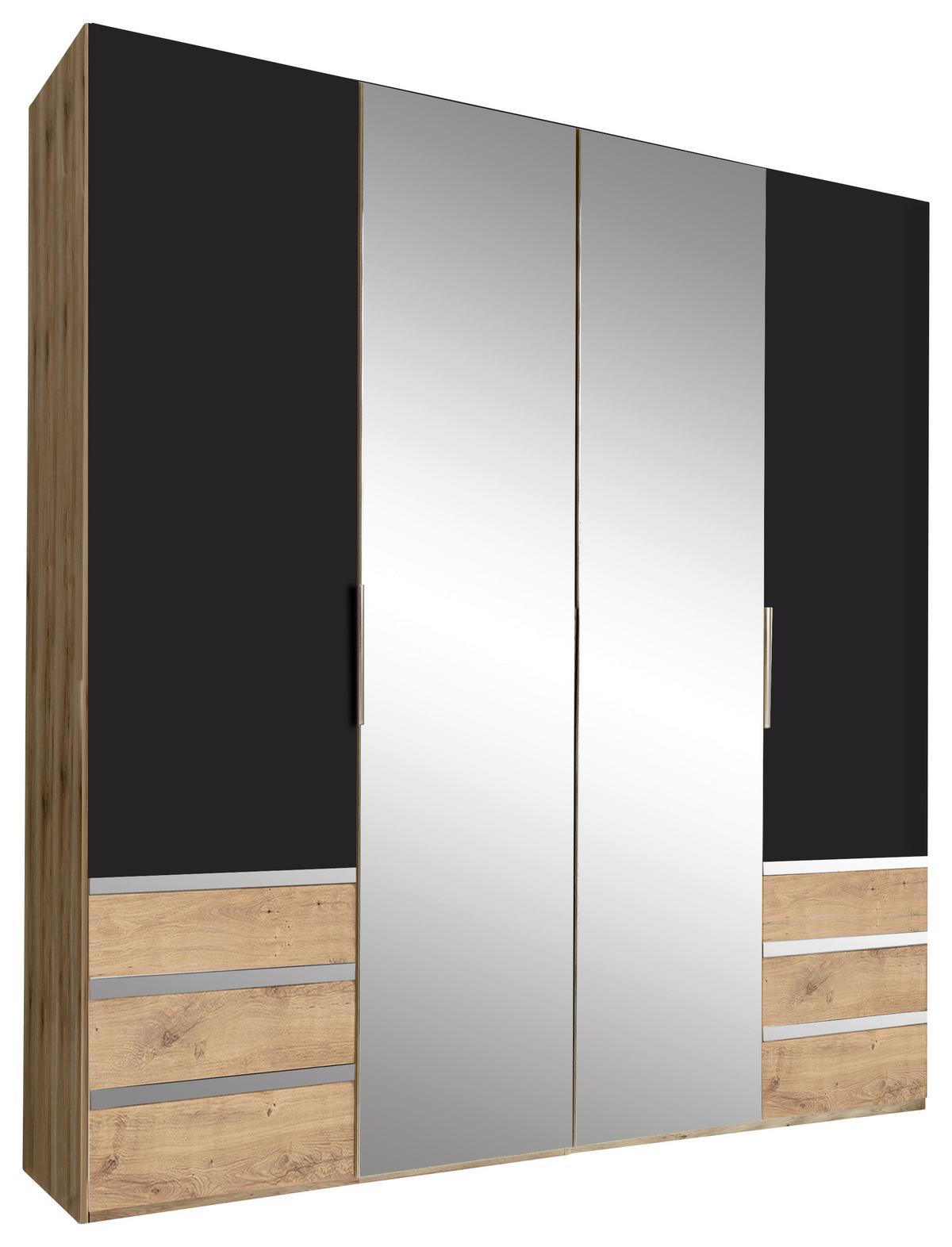 Drehtürenschrank Mit Spiegel + Laden 200cm Level 36a, Graphit - Plankeneiche/Eichefarben, MODERN, Glas/Holzwerkstoff (200/216/58cm) - MID.YOU